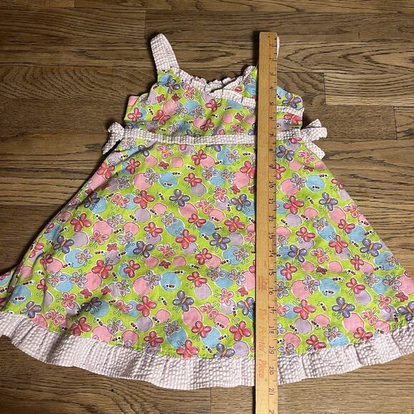 Girls 3T Yellow Pink Seersucker Gingham Dress Butterfly Cotton Blend BT Kids - Picture 7 of 11